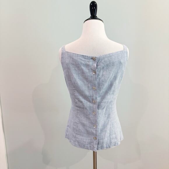 Vintage 90s Square Neck Tank Top Size 40 Large Blue 100% Linen Back Button Close - Picture 4 of 16